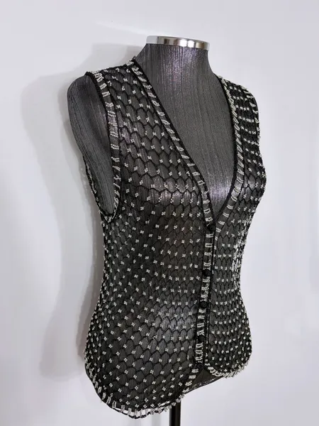Colete tricot e pedraria prata Y2K glam festival - Ref. 6295