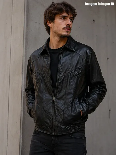 Jaqueta de couro legítimo bomber preta - Veste M - Ref. 6366