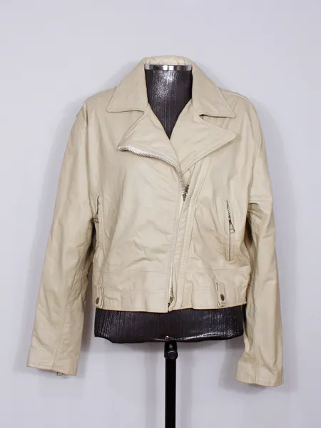 Jaqueta biker couro legítimo bege vintage CGC - Ref. 6367