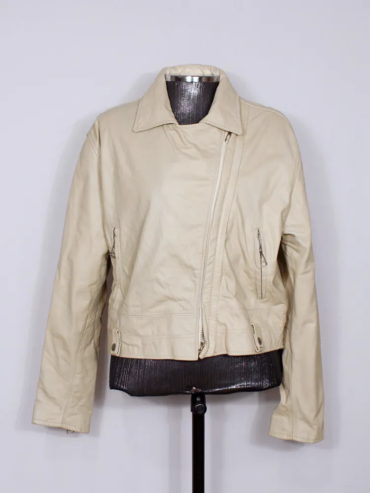 Jaqueta biker couro legítimo bege vintage CGC - Ref. 6367
