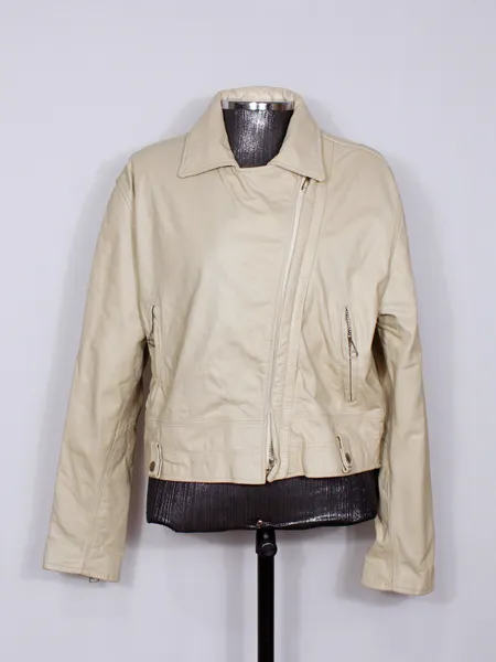 Jaqueta biker couro legítimo bege vintage CGC - Ref. 6367