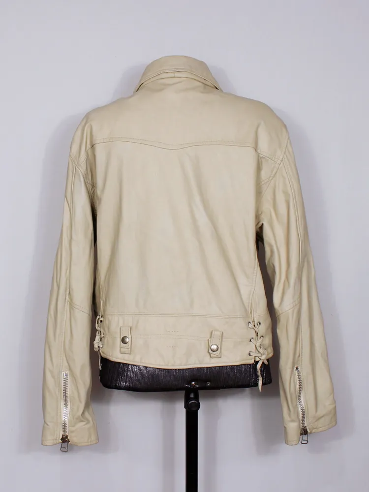 Jaqueta biker couro legítimo bege vintage CGC - Ref. 6367