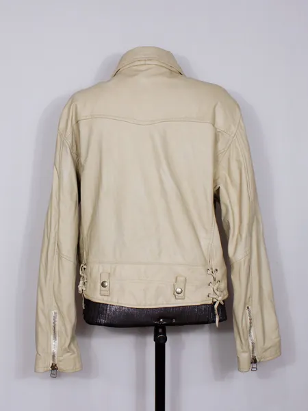Jaqueta biker couro legítimo bege vintage CGC - Ref. 6367
