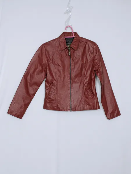 Jaqueta couro legítimo vermelho escuro -ref. 6344
