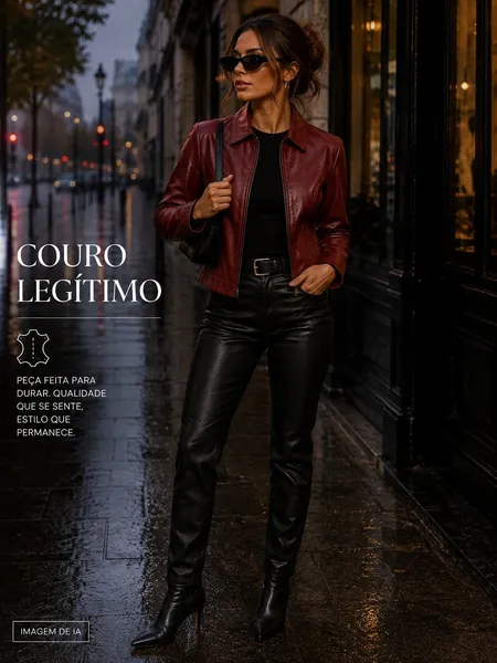 Jaqueta couro legítimo vermelho escuro -ref. 6344