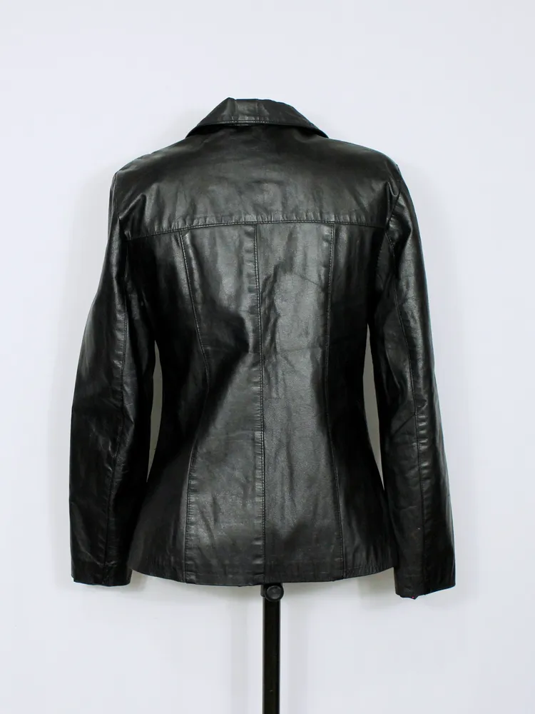 Jaqueta blazer couro legítimo preto - Ref. 6336