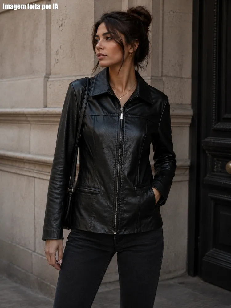 Jaqueta blazer couro legítimo preto - Ref. 6336
