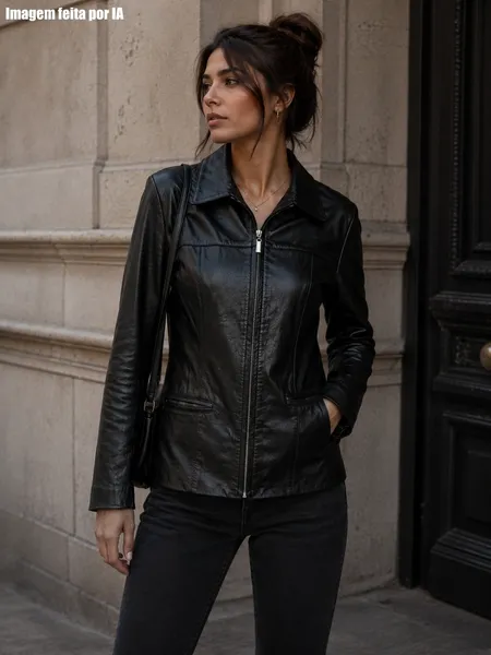 Jaqueta blazer couro legítimo preto - Ref. 6336