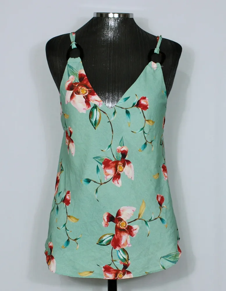 Blusa regata feminina verde floral - Veste M - Ref. 5670