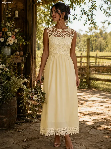 Vestido noiva longo renda off white retrô campo - Ref. 3469