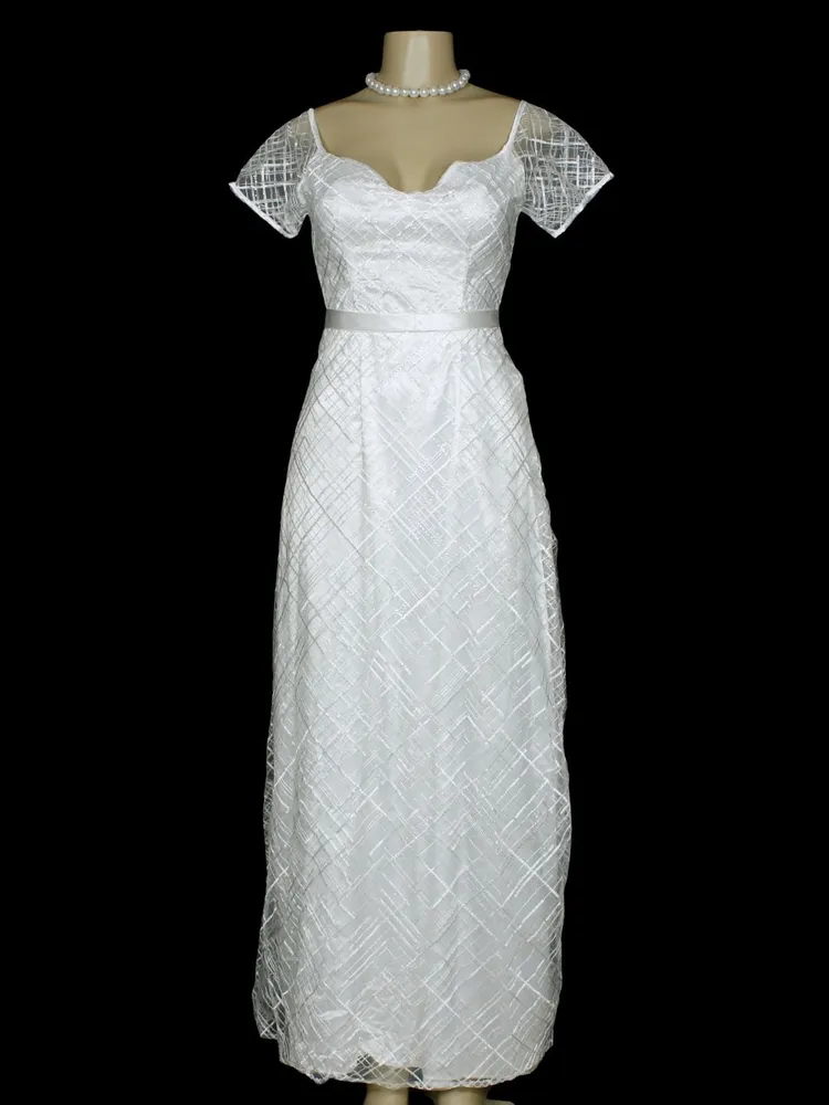 Vestido de noiva branco longo paetê acinturado - Ref. 4783
