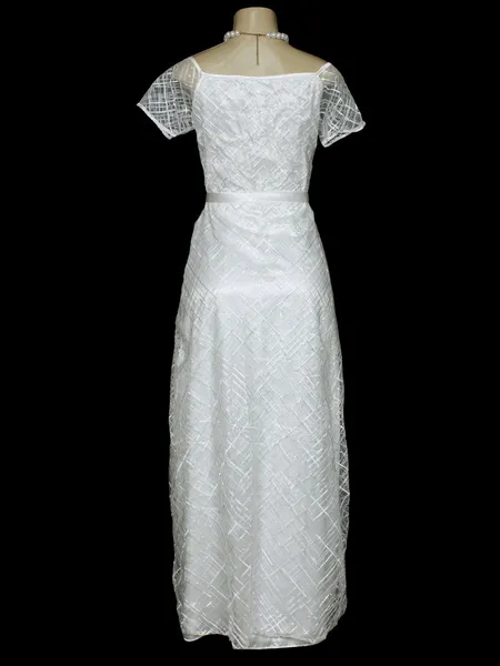 Vestido de noiva branco longo paetê acinturado - Ref. 4783