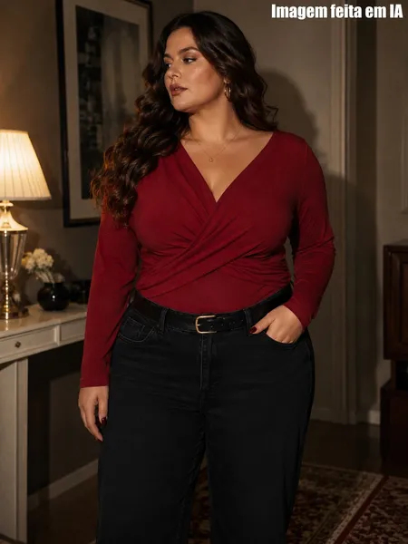 Body feminino plus size vermelho balada - Ref. 6357