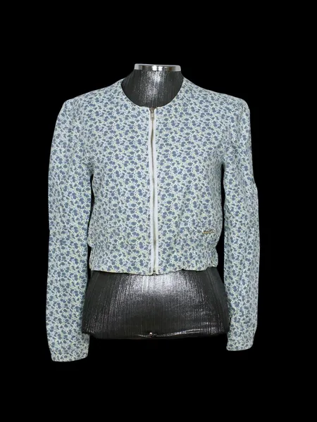 Jaqueta feminina floral azul e branco - Veste P - Ref. 6291