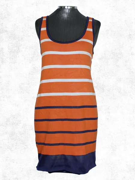 Vestido dupla face tricot curto listrado laranja -  Ref.5209