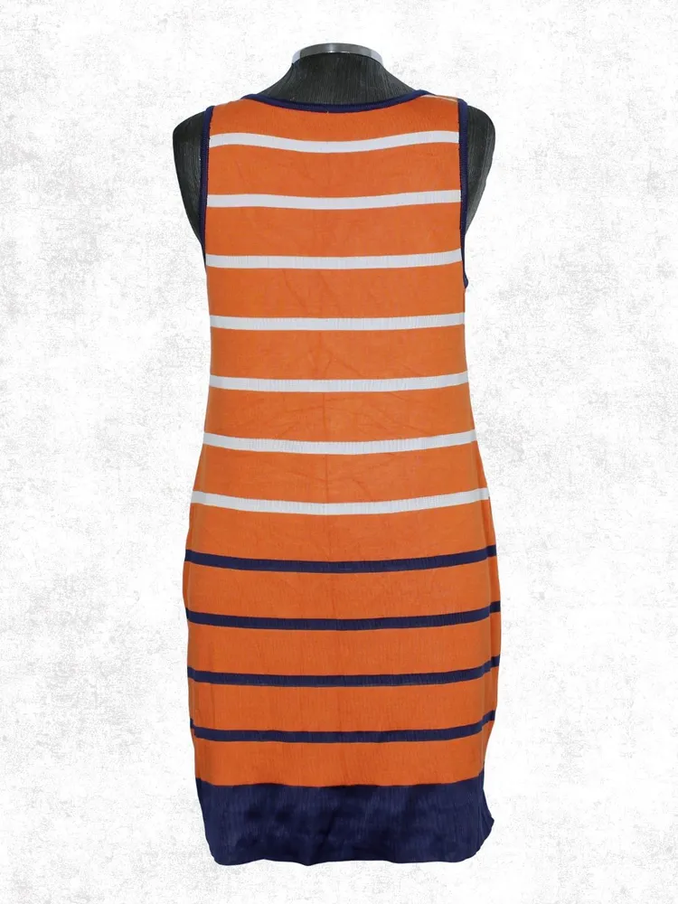Vestido dupla face tricot curto listrado laranja -  Ref.5209