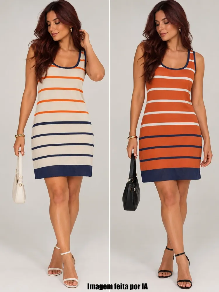 Vestido dupla face tricot curto listrado laranja -  Ref.5209