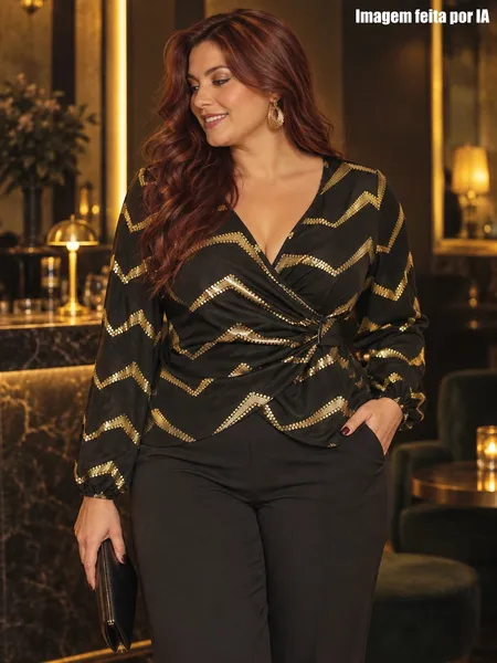 Blusa envelope balada preto e dourada - Ref. 6420