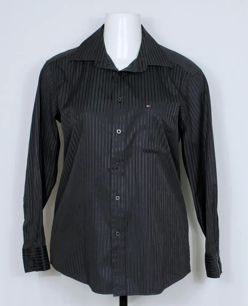 camisa tommy hilfiger preto e roxo listrada - ref. 6055
