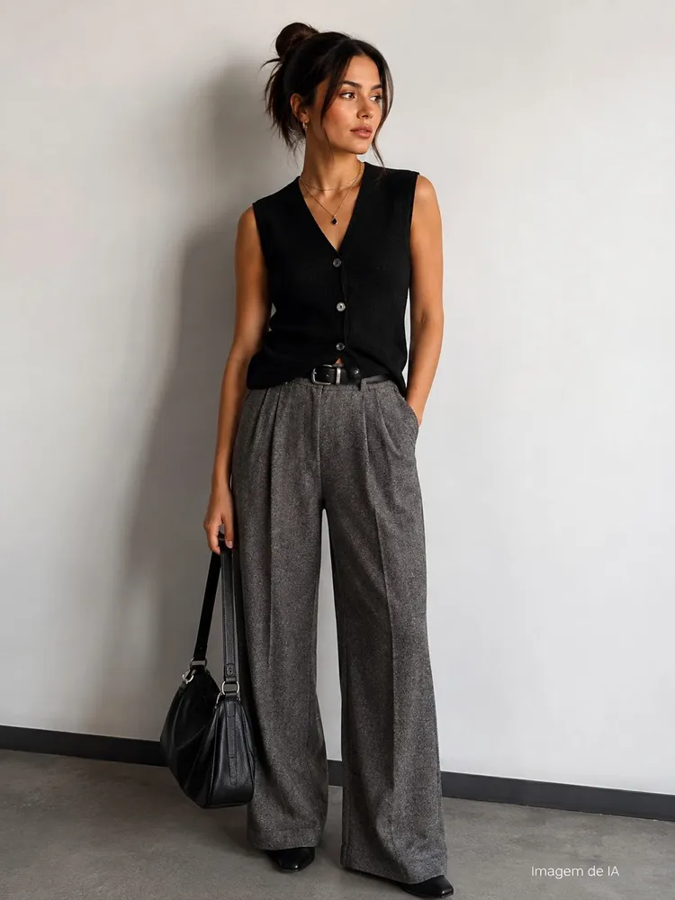 Colete tricot lã preto básico vintage CGC - Ref. 6325
