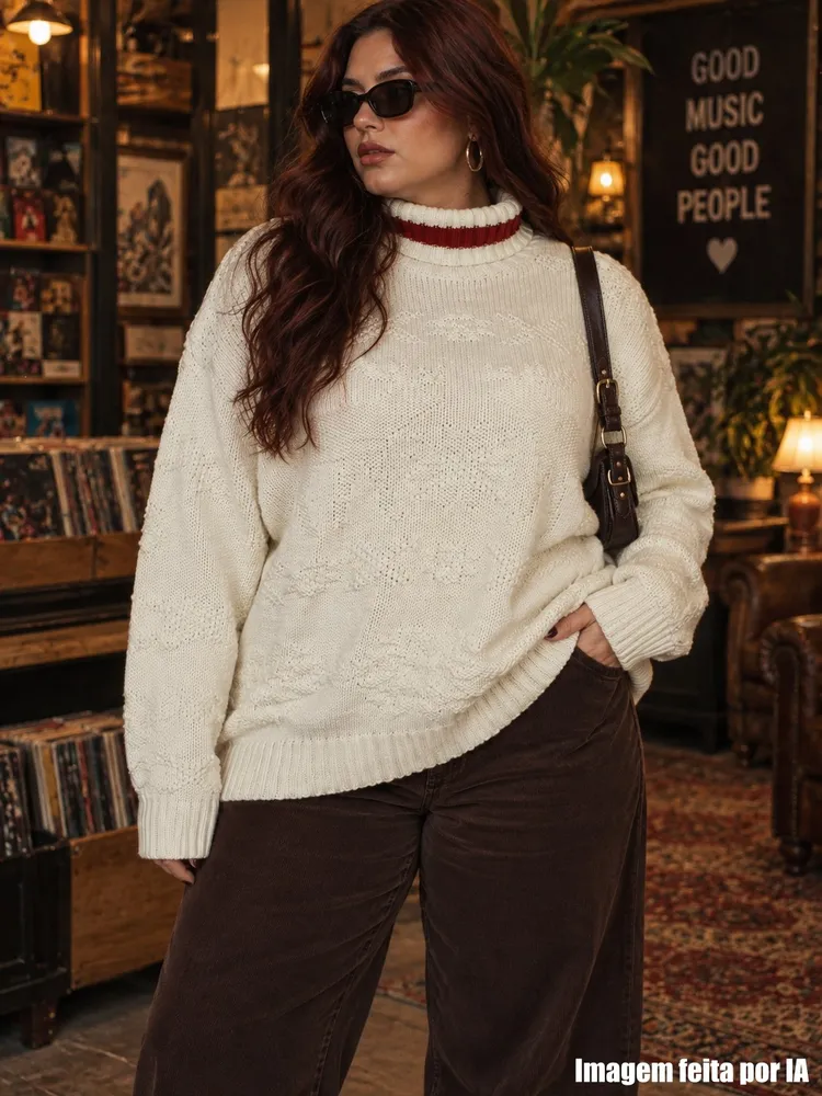 Blusa tricot lã cacharrel off white plus size - Ref. 4139