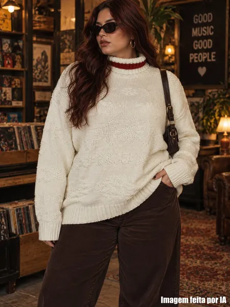Blusa tricot lã cacharrel off white plus size - Ref. 4139