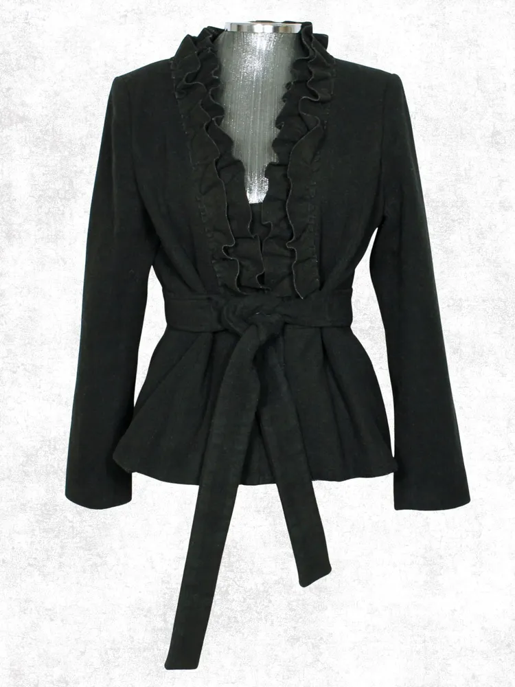 Casaco inverno lã batida preta babado - Veste M - Ref. 6104