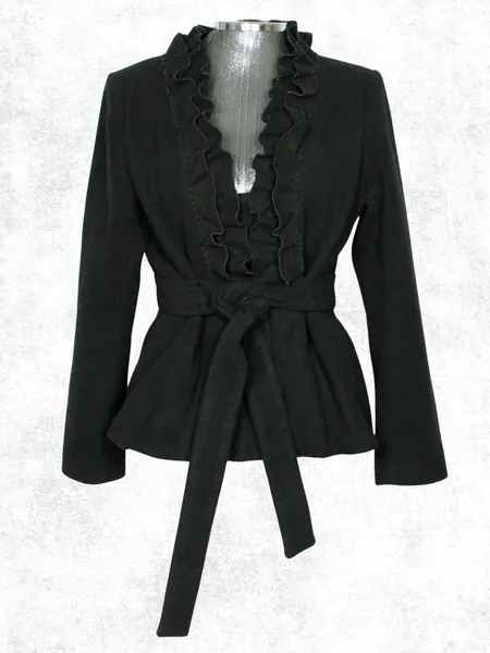 Casaco inverno lã batida preta babado - Veste M - Ref. 6104