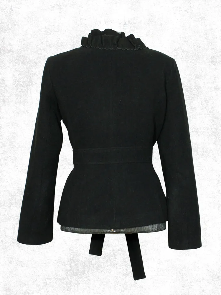 Casaco inverno lã batida preta babado - Veste M - Ref. 6104