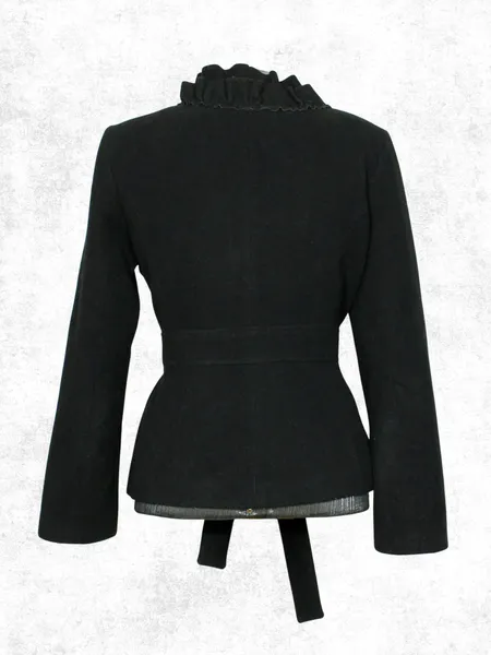 Casaco inverno lã batida preta babado - Veste M - Ref. 6104
