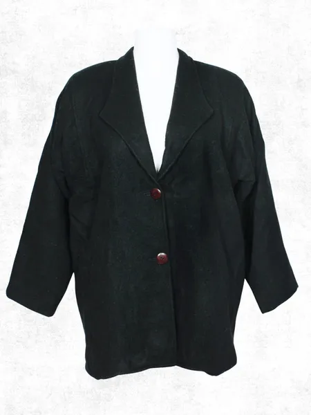 Casaco lã batida alongado plus size preto - Ref. 2391