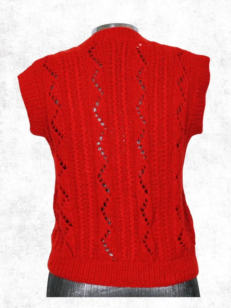 Colete tricot lã inverno vermelho feito a mão - Ref. 2554