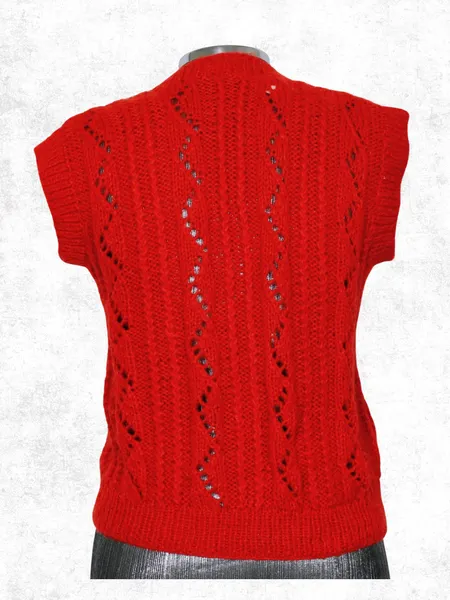 Colete tricot lã inverno vermelho feito a mão - Ref. 2554