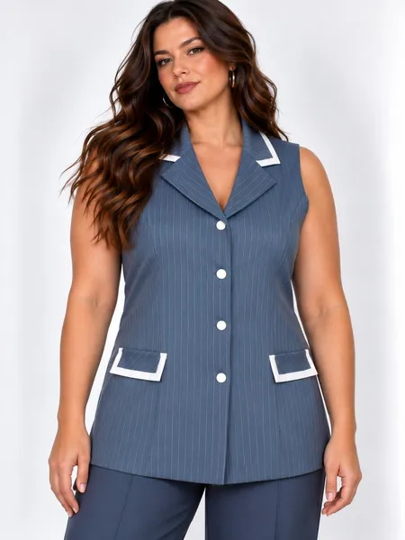 Colete alongado azul hotência e branco - Ref. 2505