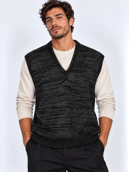 Colete de tricot lã unissex preto e cinza - Ref. 2553