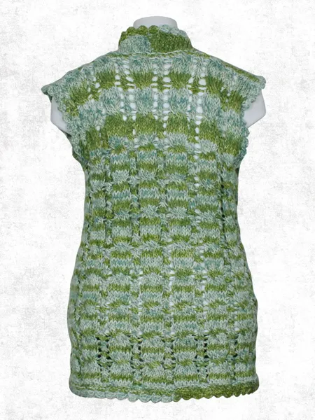 Colete de tricot lã feito a mão tons de verde - Ref. 2483