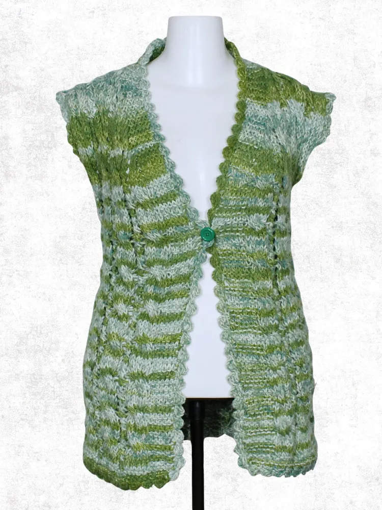 Colete de tricot lã feito a mão tons de verde - Ref. 2483