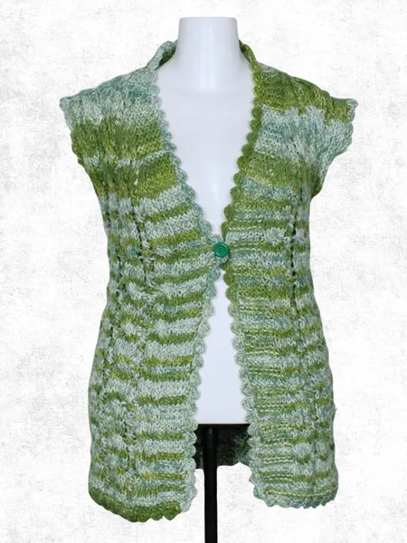 Colete de tricot lã feito a mão tons de verde - Ref. 2483
