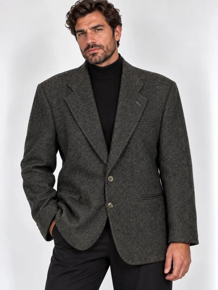 Blazer lã batida cinza com bege vintage - Ref. 2367