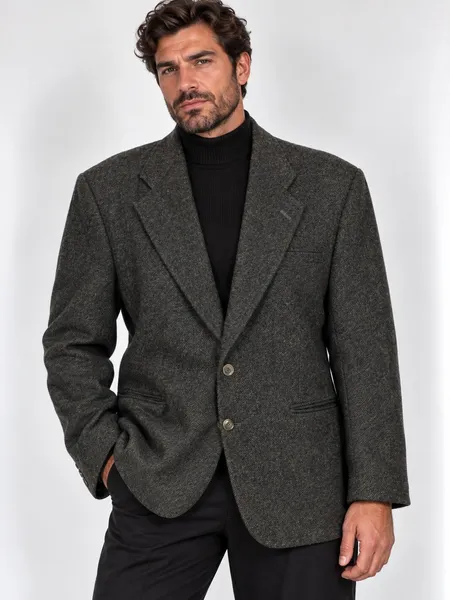 Blazer lã batida cinza com bege vintage - Ref. 2367