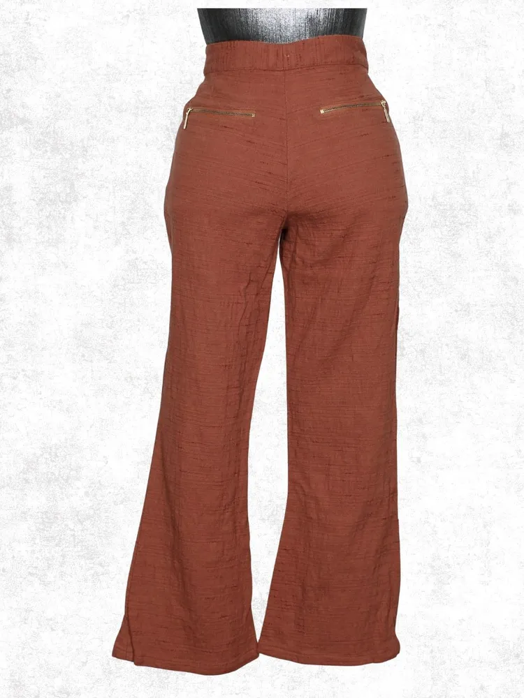 Calça flare marrom terracota linho e algodão - Ref. 6451