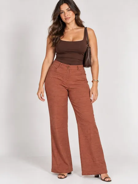 Calça flare marrom terracota linho e algodão - Ref. 6451