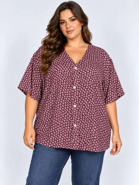 Camisa kimono plus size floral roxo e lilás - Ref. 2097