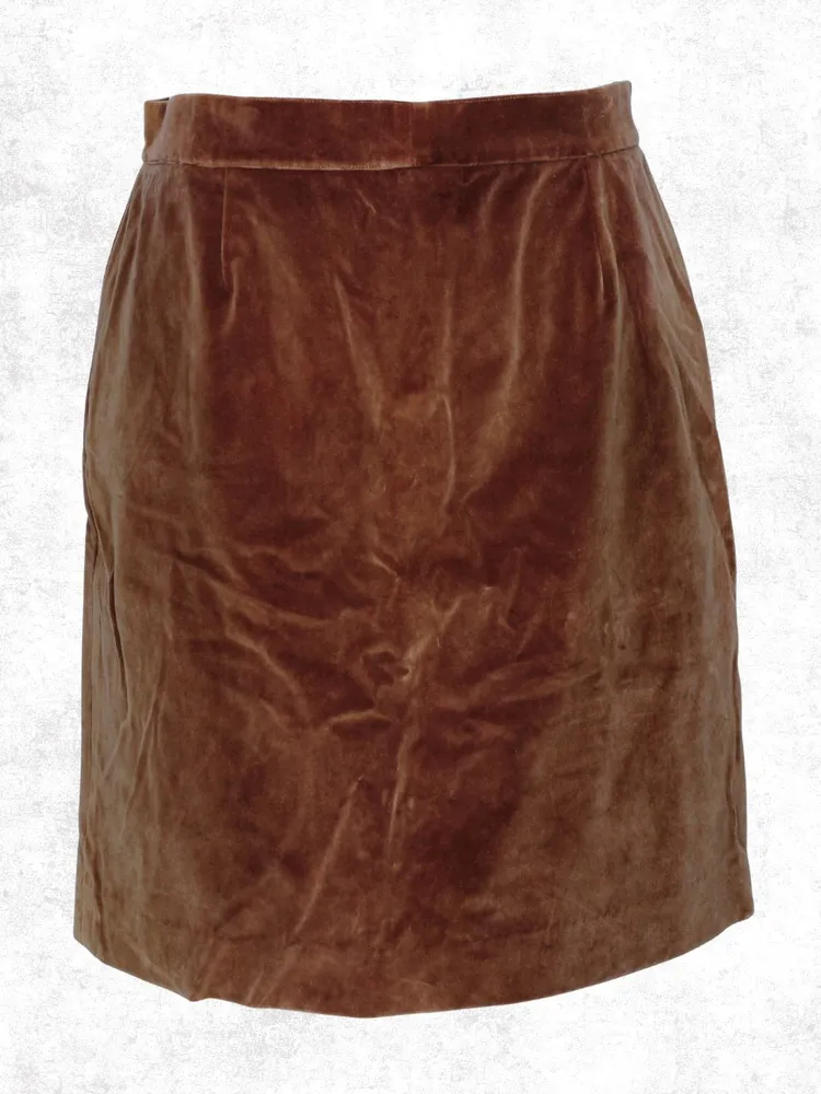 Saia lápis veludo plus size marrom caramelo- Ref. 2179