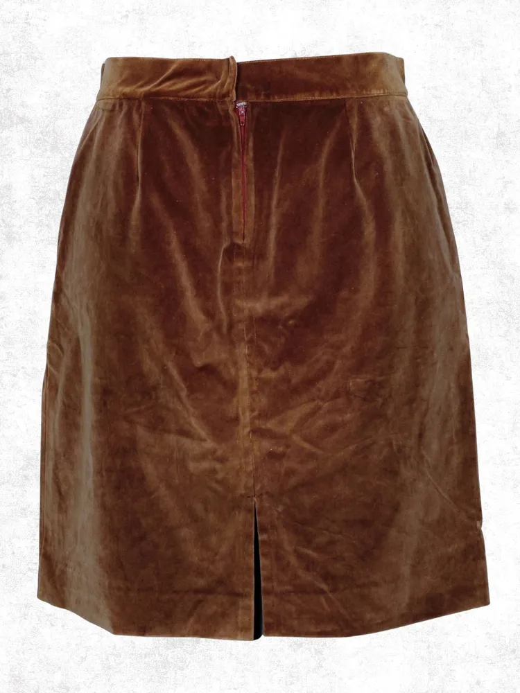 Saia lápis veludo plus size marrom caramelo- Ref. 2179