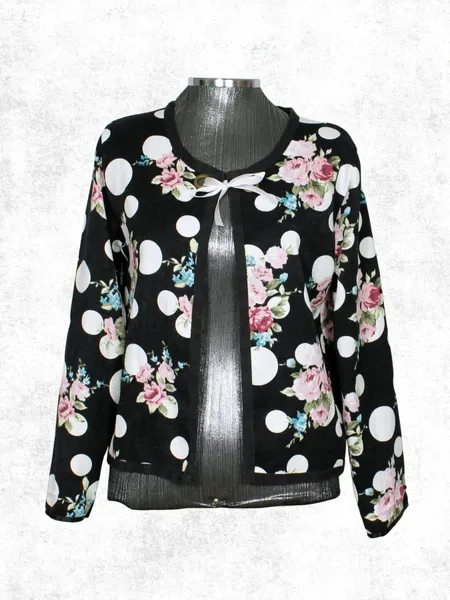 Casaco preto poá floral preto e branco - Ref. 6511