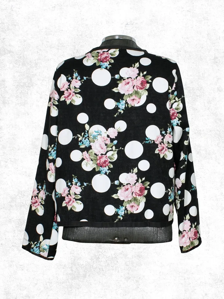 Casaco preto poá floral preto e branco - Ref. 6511