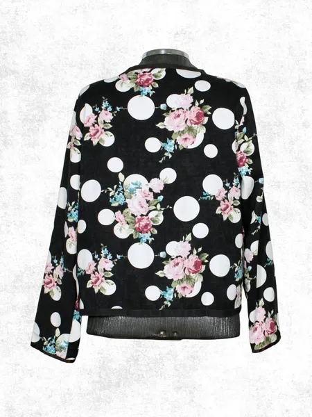 Casaco preto poá floral preto e branco - Ref. 6511
