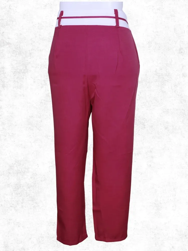 Calça social afunilada rosa e branco plus size - Ref. 5652