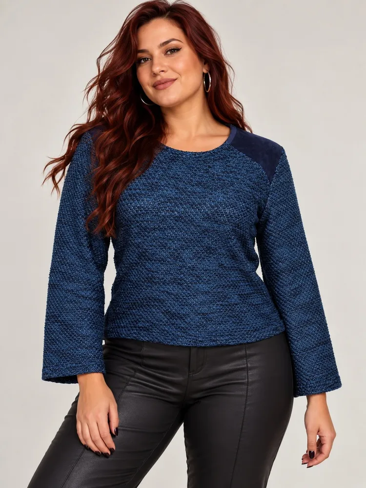 Blusa tricot lã azul marinho lurex - Ref. 6561